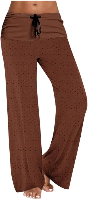 Casual Pants for Women Fashion Print Loose Trousers High Waisted Straight Leg Pants Comfy Bandage Pants