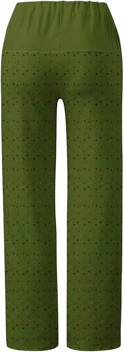 Casual Pants for Women Fashion Print Loose Trousers High Waisted Straight Leg Pants Comfy Bandage Pants