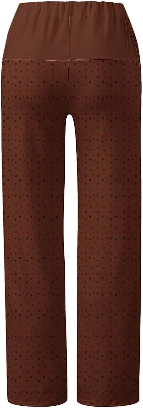 Casual Pants for Women Fashion Print Loose Trousers High Waisted Straight Leg Pants Comfy Bandage Pants