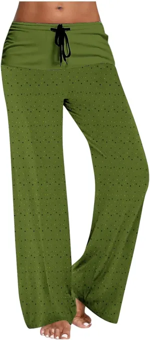 Casual Pants for Women Fashion Print Loose Trousers High Waisted Straight Leg Pants Comfy Bandage Pants