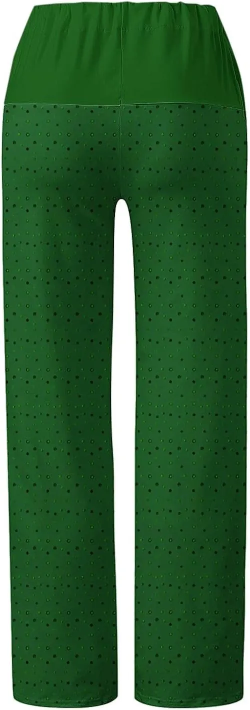 Casual Pants for Women Fashion Print Loose Trousers High Waisted Straight Leg Pants Comfy Bandage Pants