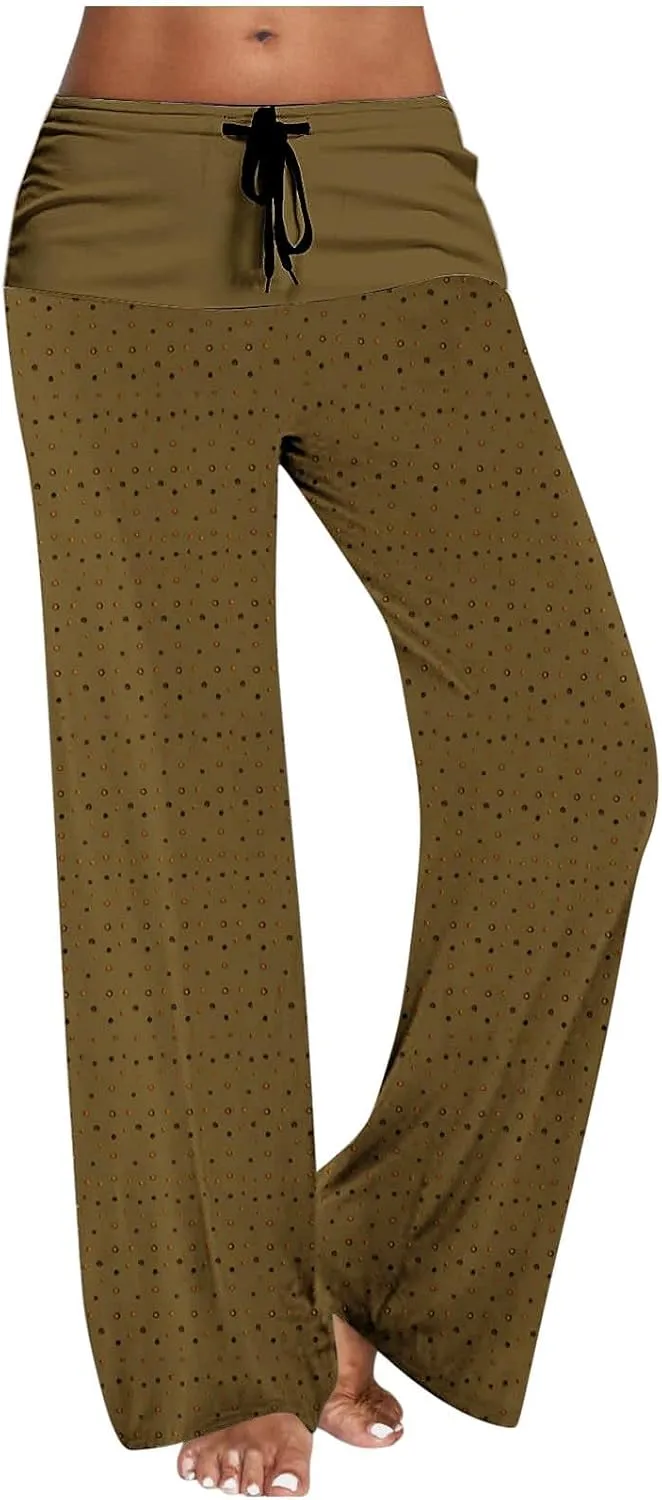 Casual Pants for Women Fashion Print Loose Trousers High Waisted Straight Leg Pants Comfy Bandage Pants