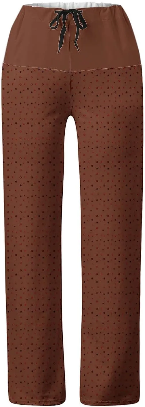 Casual Pants for Women Fashion Print Loose Trousers High Waisted Straight Leg Pants Comfy Bandage Pants