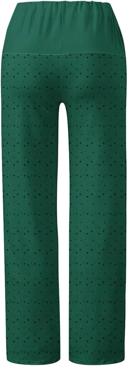 Casual Pants for Women Fashion Print Loose Trousers High Waisted Straight Leg Pants Comfy Bandage Pants