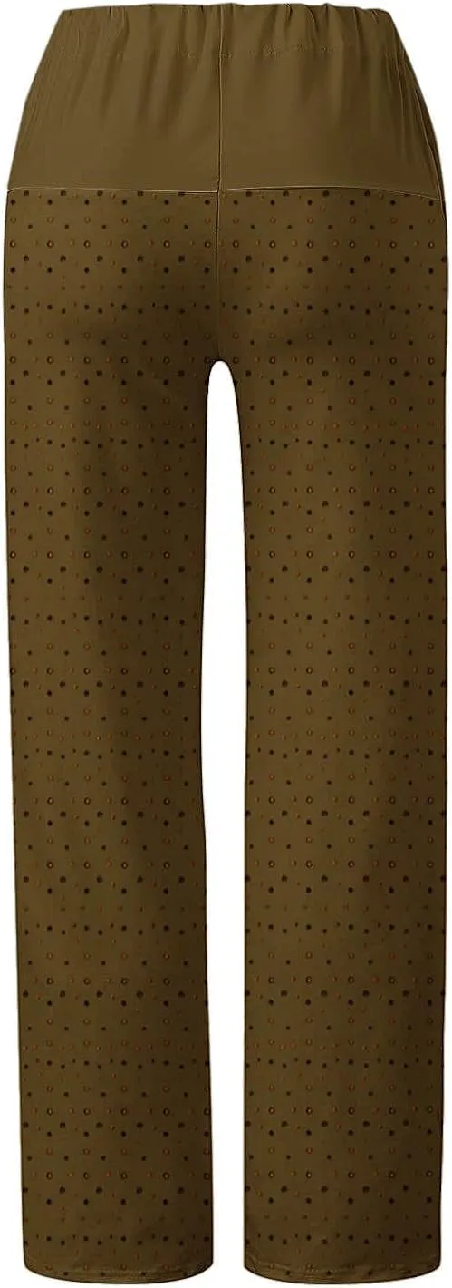 Casual Pants for Women Fashion Print Loose Trousers High Waisted Straight Leg Pants Comfy Bandage Pants