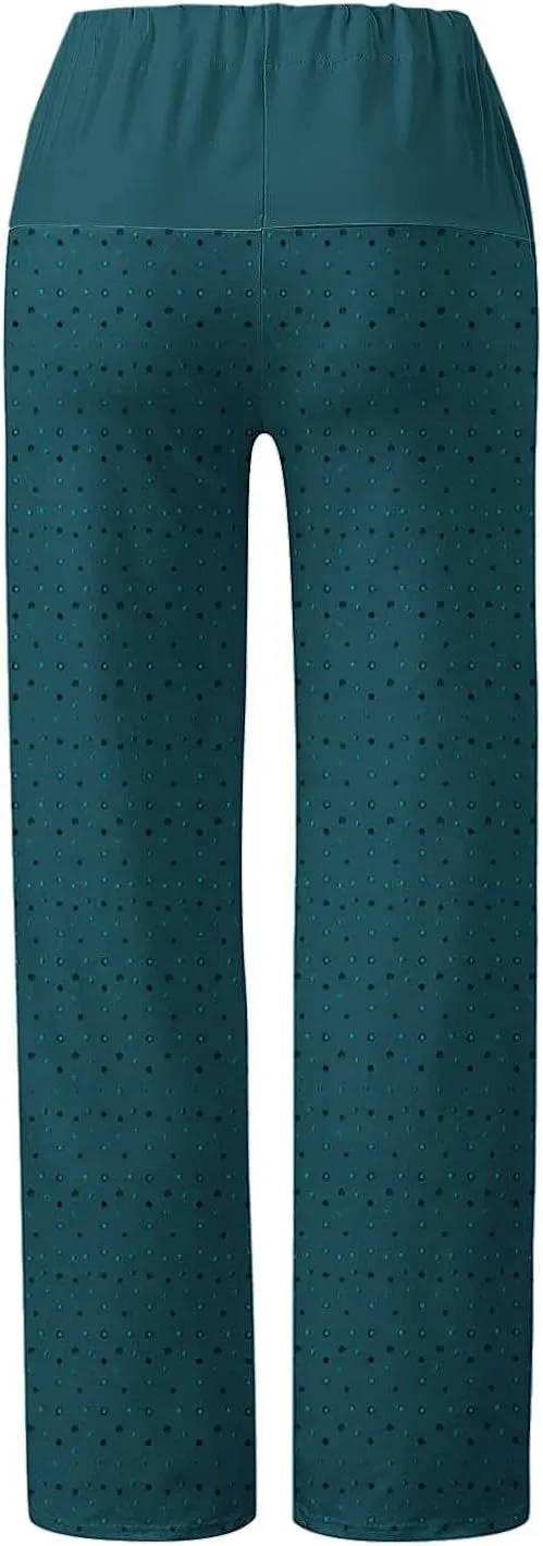 Casual Pants for Women Fashion Print Loose Trousers High Waisted Straight Leg Pants Comfy Bandage Pants