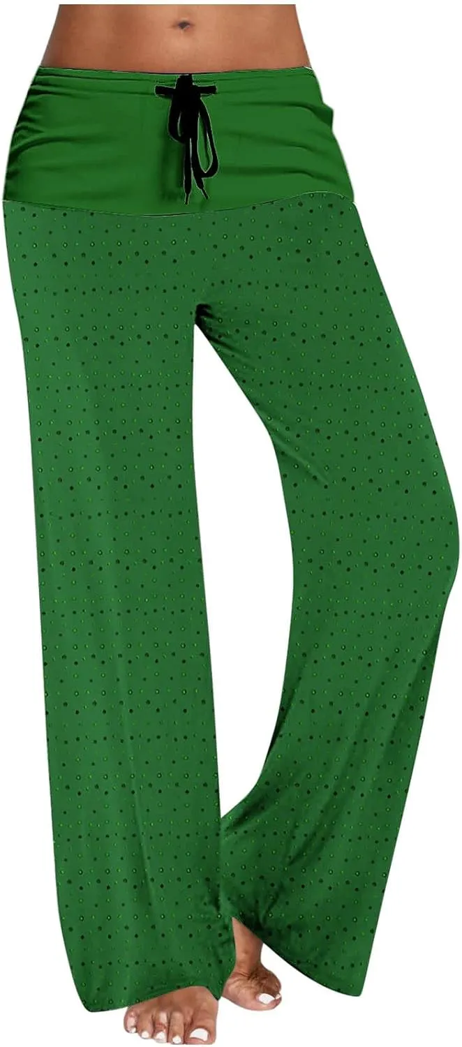 Casual Pants for Women Fashion Print Loose Trousers High Waisted Straight Leg Pants Comfy Bandage Pants