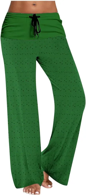 Casual Pants for Women Fashion Print Loose Trousers High Waisted Straight Leg Pants Comfy Bandage Pants