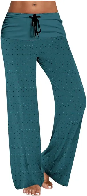 Casual Pants for Women Fashion Print Loose Trousers High Waisted Straight Leg Pants Comfy Bandage Pants