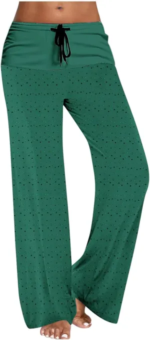 Casual Pants for Women Fashion Print Loose Trousers High Waisted Straight Leg Pants Comfy Bandage Pants