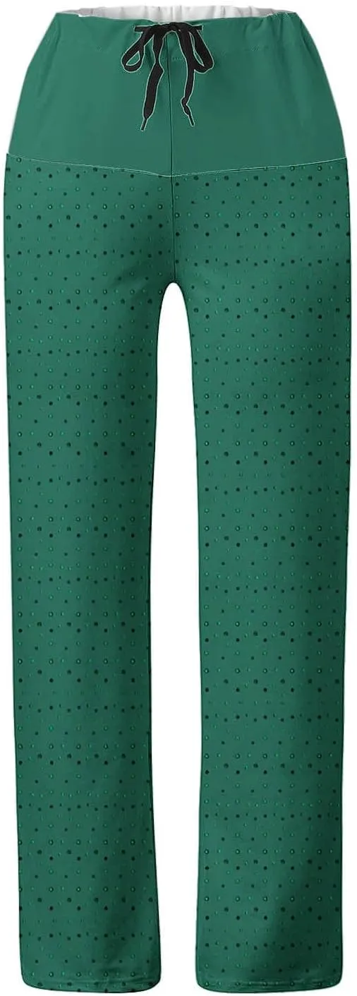 Casual Pants for Women Fashion Print Loose Trousers High Waisted Straight Leg Pants Comfy Bandage Pants
