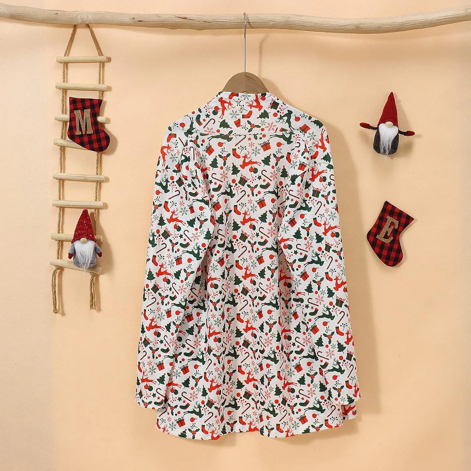 Christmas Cardigan Sweaters for Women Xmas Tree Red Plaid Knitting Open Front Cardigans Holiday Long Sleeve Top
