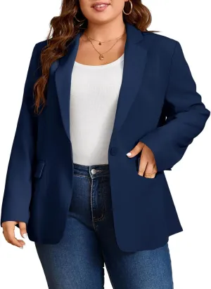 Cicy Bell Womens Plus Size Casual Blazers Open Front Long Sleeve Work Office Suit Jackets Navy