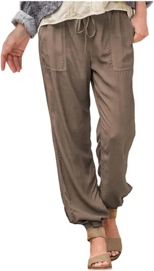 Cotton Linen Pants Women Casual Drawstring Straight Leg Pants Solid Soft Comfy Trousers with Pocket