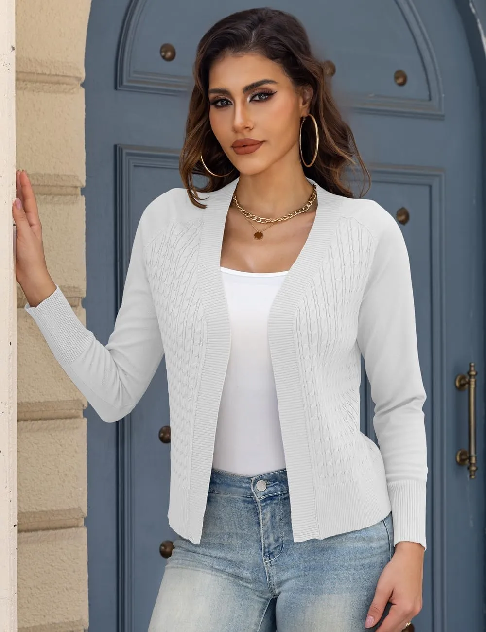 CPOKRTWSO Women's Cardigan Sweaters Lightweight Casual Long Sleeve Cable Knit Open Front Cardigans for Women Trendy(S-XL)