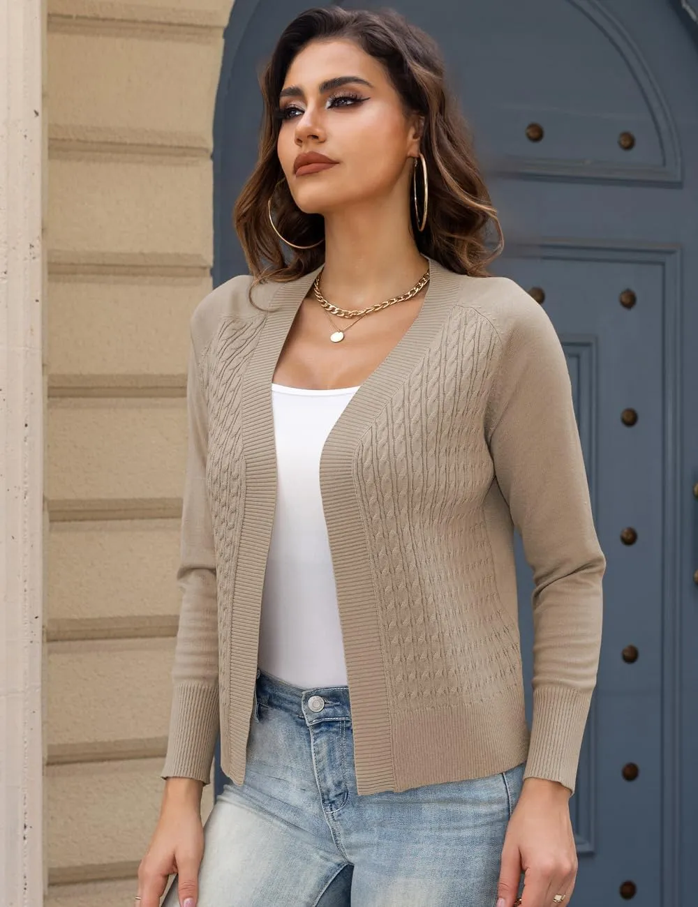CPOKRTWSO Women's Cardigan Sweaters Lightweight Casual Long Sleeve Cable Knit Open Front Cardigans for Women Trendy(S-XL)