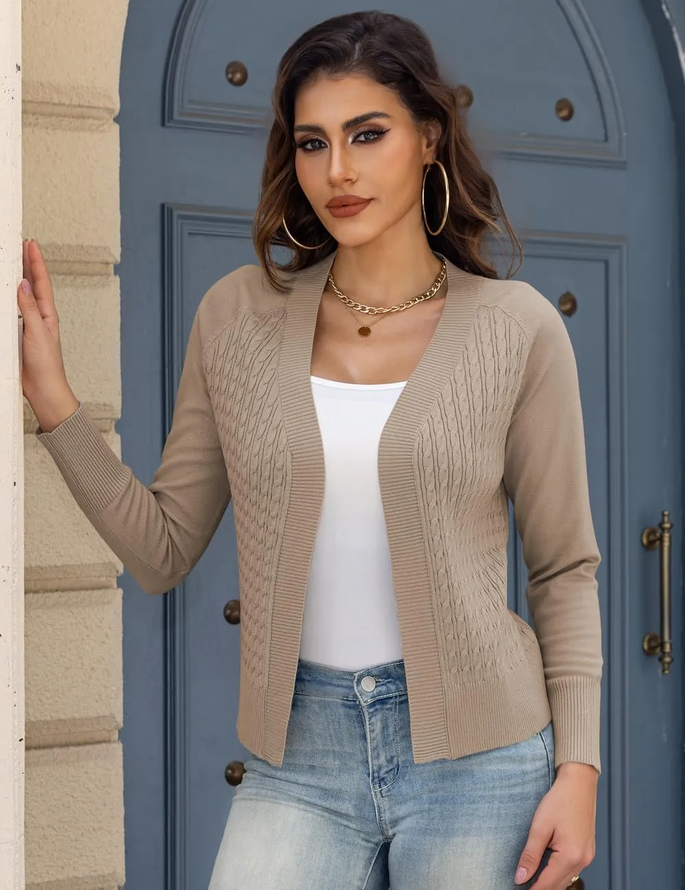 CPOKRTWSO Women's Cardigan Sweaters Lightweight Casual Long Sleeve Cable Knit Open Front Cardigans for Women Trendy(S-XL)