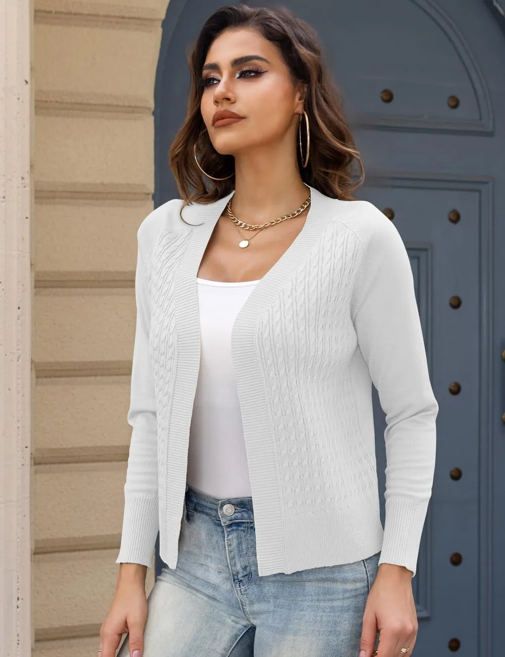 CPOKRTWSO Women's Cardigan Sweaters Lightweight Casual Long Sleeve Cable Knit Open Front Cardigans for Women Trendy(S-XL)