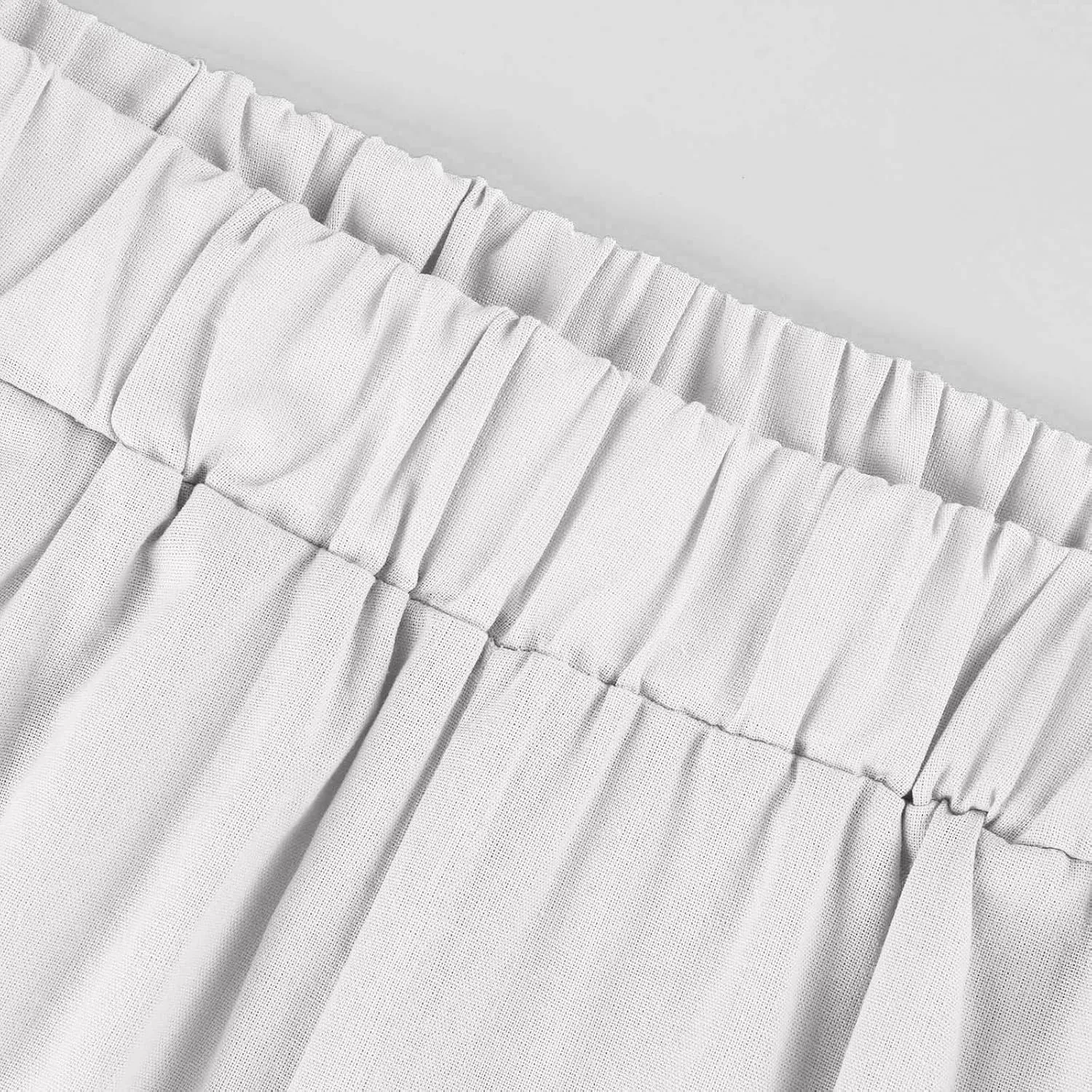 Cropped Linen Pants Women Petite Plus Size Wide Leg Crop Pants Elastic Waist Straight Leg Lightweight Summer Pants