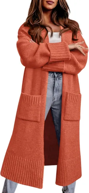 Danedvi Long Cardigan Sweaters for Women 2023 Fall Open Front Knit Oversized Cardigans Duster Coat with Pockets