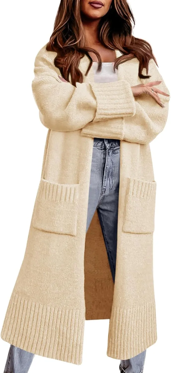 Danedvi Long Cardigan Sweaters for Women 2023 Fall Open Front Knit Oversized Cardigans Duster Coat with Pockets