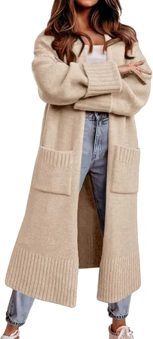 Danedvi Long Cardigan Sweaters for Women 2023 Fall Open Front Knit Oversized Cardigans Duster Coat with Pockets