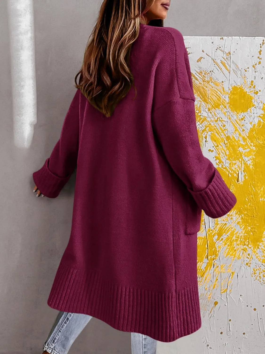 Danedvi Long Cardigan Sweaters for Women 2023 Fall Open Front Knit Oversized Cardigans Duster Coat with Pockets