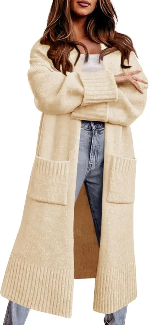 Danedvi Long Cardigan Sweaters for Women 2023 Fall Open Front Knit Oversized Cardigans Duster Coat with Pockets