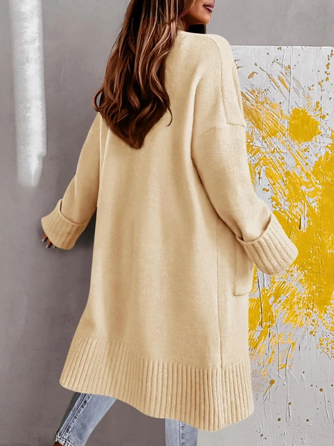 Danedvi Long Cardigan Sweaters for Women 2023 Fall Open Front Knit Oversized Cardigans Duster Coat with Pockets