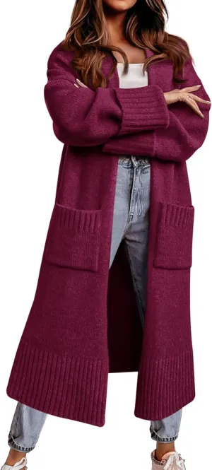 Danedvi Long Cardigan Sweaters for Women 2023 Fall Open Front Knit Oversized Cardigans Duster Coat with Pockets