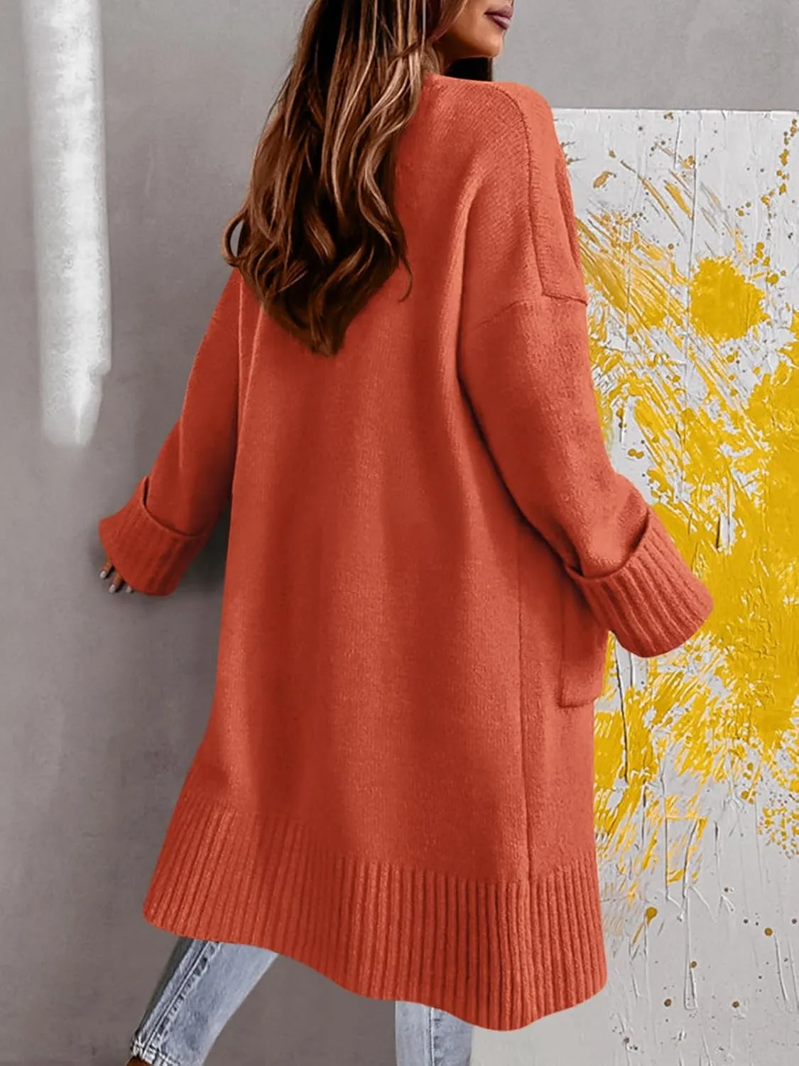 Danedvi Long Cardigan Sweaters for Women 2023 Fall Open Front Knit Oversized Cardigans Duster Coat with Pockets