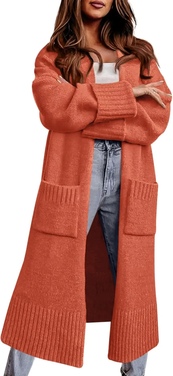 Danedvi Long Cardigan Sweaters for Women 2023 Fall Open Front Knit Oversized Cardigans Duster Coat with Pockets
