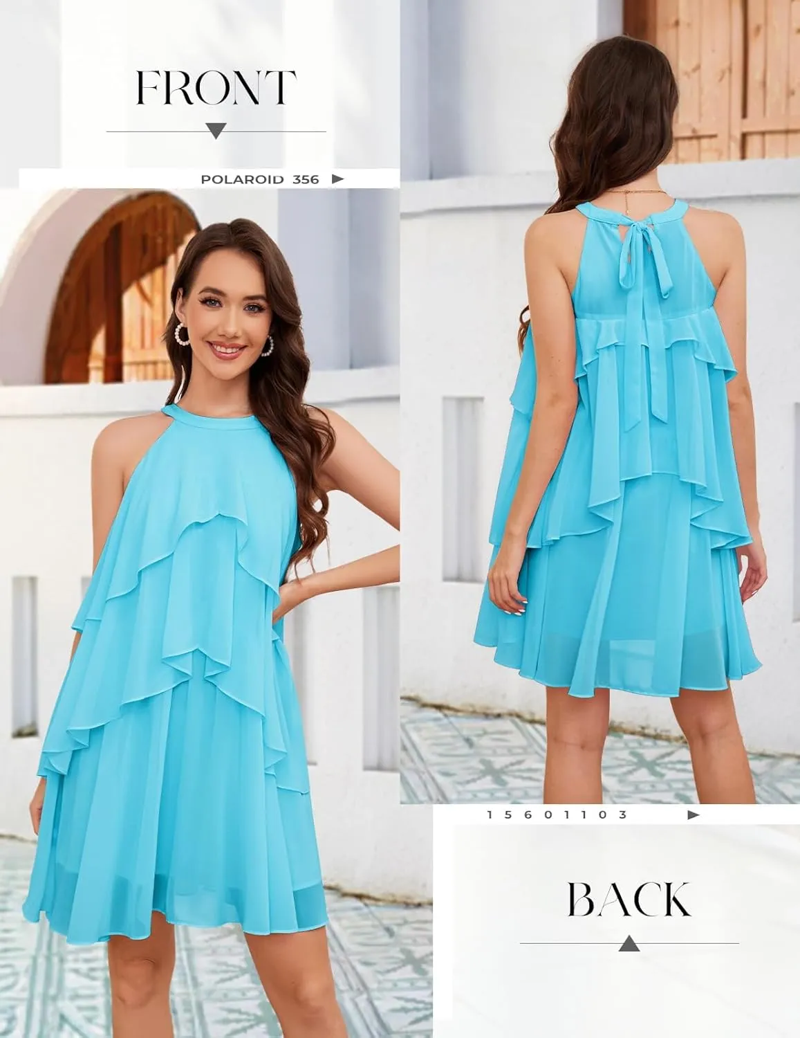 DRESSTELLS Women's Casual Halter Ruffle Tiered Dresses, Beach Wedding Cocktail Party Mini Sundress