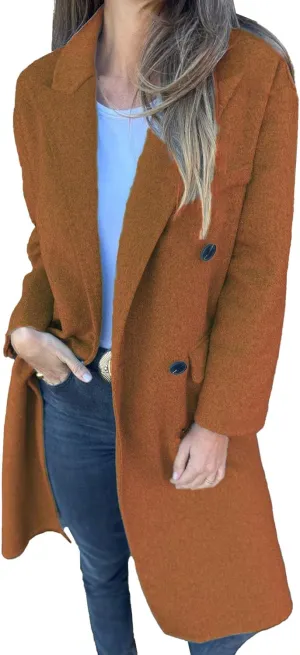 ECDAHICC Womens Wool Blend Coats Lapel Collar Double Breasted Pea Coat Winter Slim Fit Trench Coat with Pocket