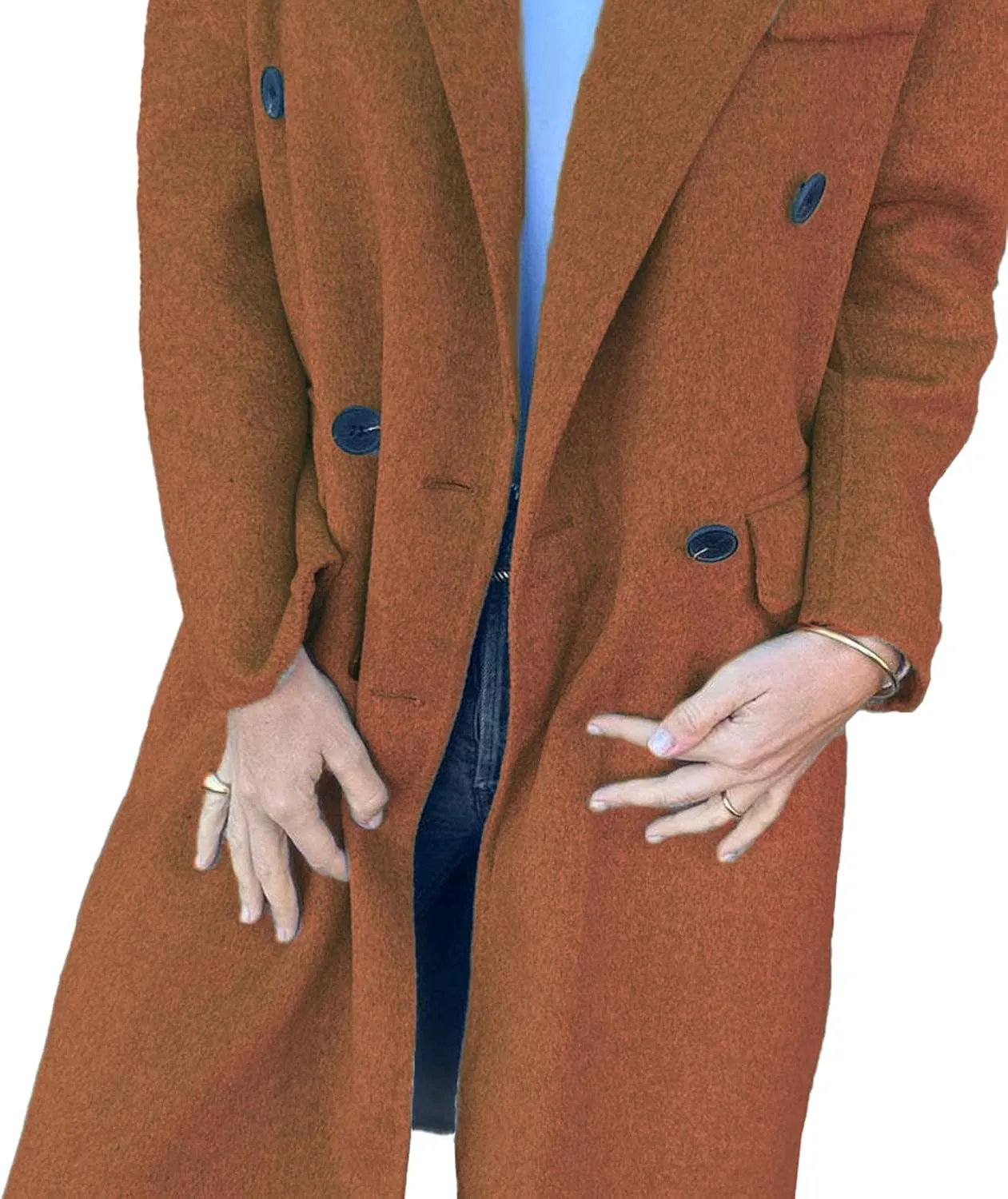 ECDAHICC Womens Wool Blend Coats Lapel Collar Double Breasted Pea Coat Winter Slim Fit Trench Coat with Pocket