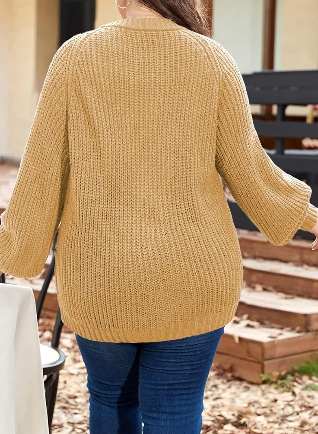 Eytino Womens Plus Size Cardigan Sweater Long Sleeve Button Down Chunky Knit Open Front Cardigans Outwear(1X-5X)