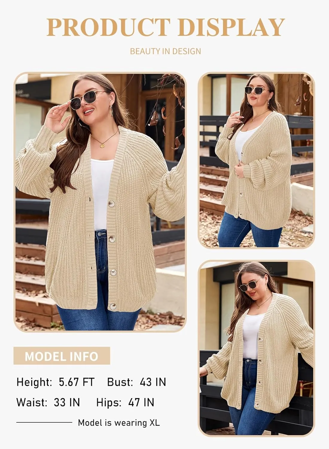 Eytino Womens Plus Size Cardigan Sweater Long Sleeve Button Down Chunky Knit Open Front Cardigans Outwear(1X-5X)