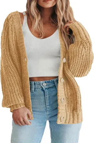 Eytino Womens Plus Size Cardigan Sweater Long Sleeve Button Down Chunky Knit Open Front Cardigans Outwear(1X-5X)
