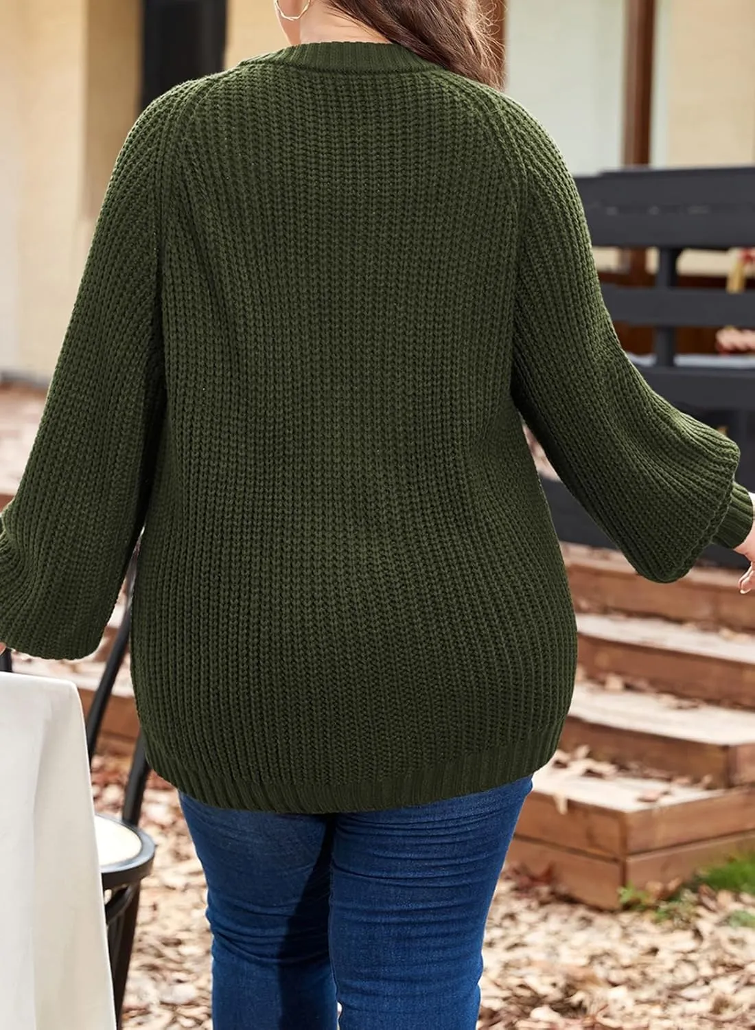 Eytino Womens Plus Size Cardigan Sweater Long Sleeve Button Down Chunky Knit Open Front Cardigans Outwear(1X-5X)