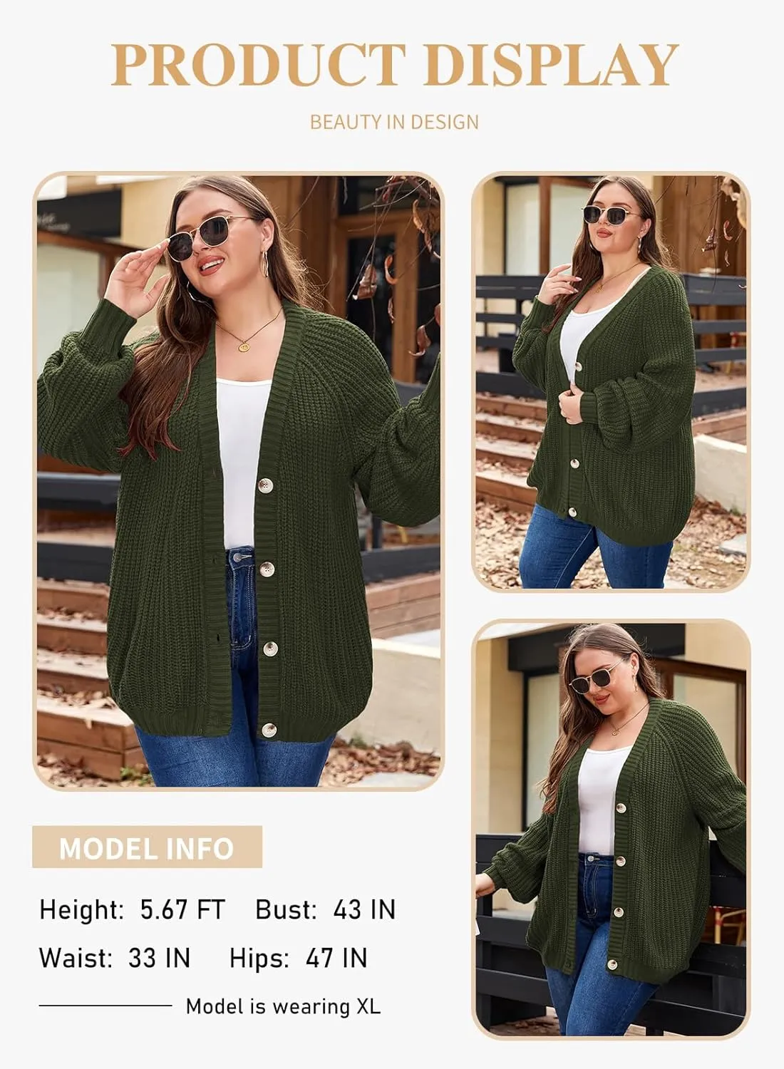 Eytino Womens Plus Size Cardigan Sweater Long Sleeve Button Down Chunky Knit Open Front Cardigans Outwear(1X-5X)