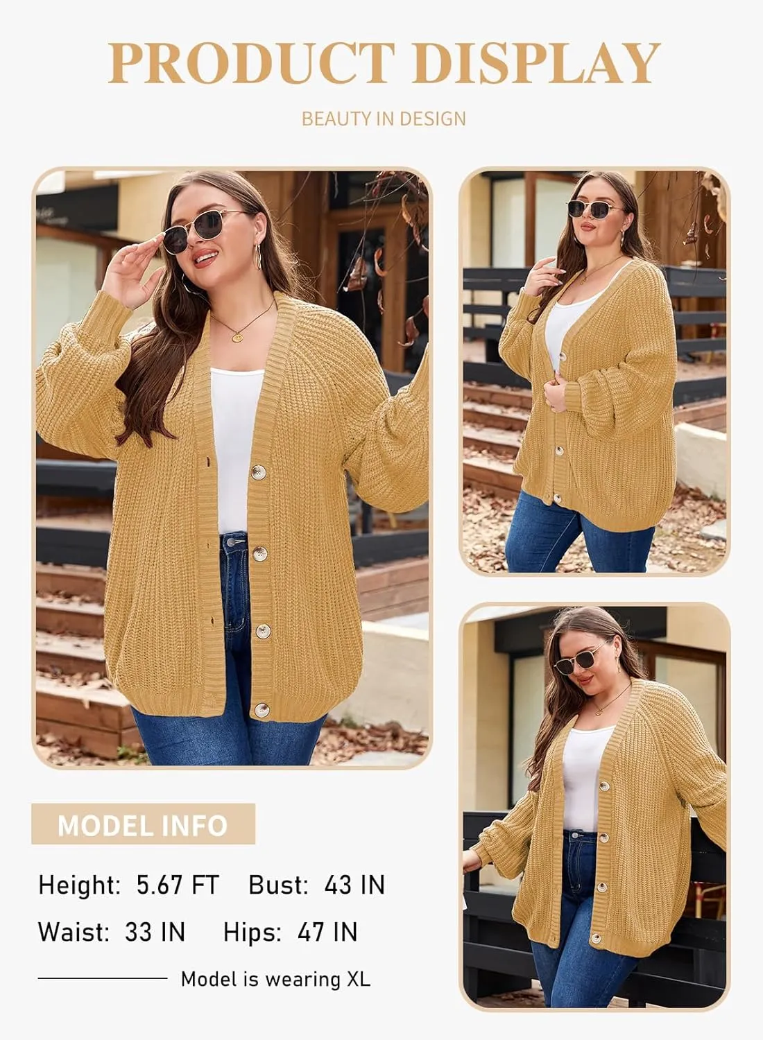 Eytino Womens Plus Size Cardigan Sweater Long Sleeve Button Down Chunky Knit Open Front Cardigans Outwear(1X-5X)