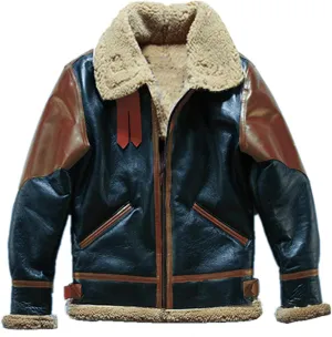 Faux Leather Bomber Jacket Men Faux Fur Coats Fleece Sherpa Lining Warm Winter Biker Coat for Men