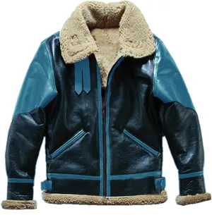 Faux Leather Bomber Jacket Men Faux Fur Coats Fleece Sherpa Lining Warm Winter Biker Coat for Men