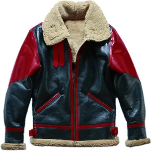 Faux Leather Bomber Jacket Men Faux Fur Coats Fleece Sherpa Lining Warm Winter Biker Coat for Men