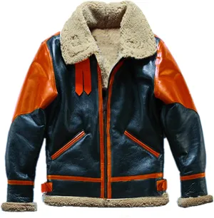 Faux Leather Bomber Jacket Men Faux Fur Coats Fleece Sherpa Lining Warm Winter Biker Coat for Men
