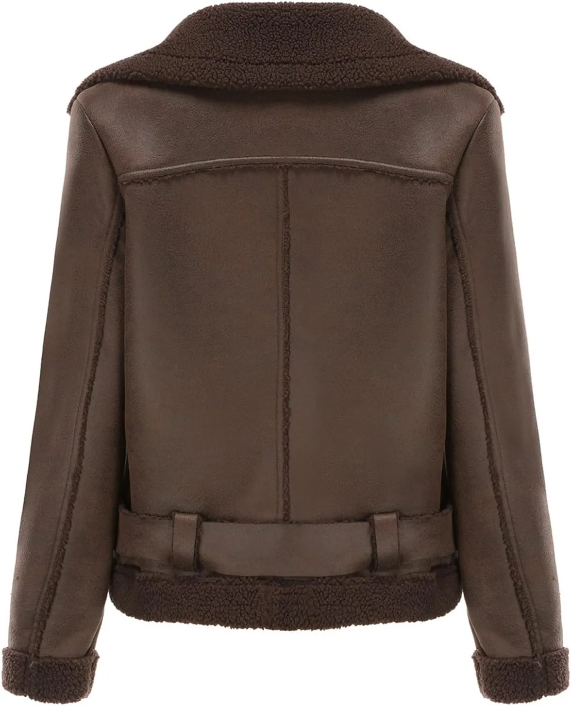 Faux Suede Leather Jacket for Women Warm Lambswool Fleece Zip Up Lapel Collar Jackets Fashion Pockets Moto Biker Coat