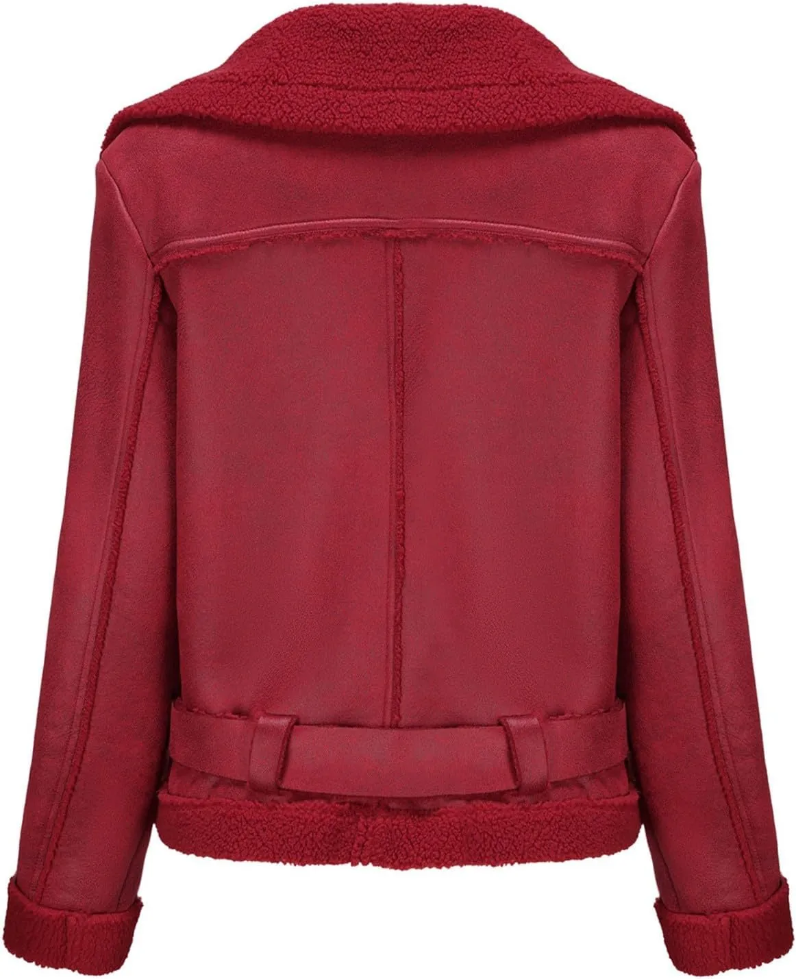 Faux Suede Leather Jacket for Women Warm Lambswool Fleece Zip Up Lapel Collar Jackets Fashion Pockets Moto Biker Coat