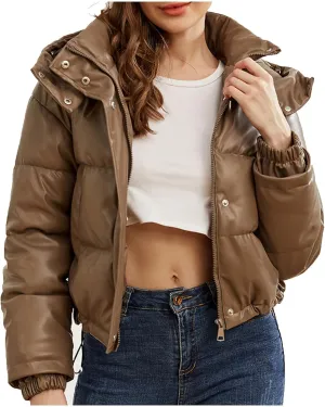 Firzero Womens Winter Coats 2024 Cropped Long Sleeve Puffer Jacket Baggy Short Down Coats Zip up Outerwear