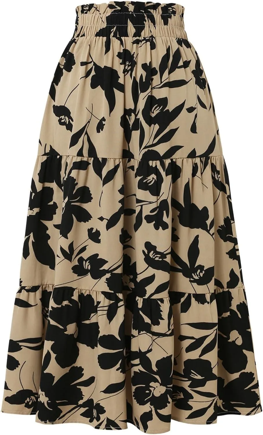 Floral Midi Skirts for Women Casual Flowy Drawstring Waist A Line Skirts Comfy Church Teacher Skirt with Belt