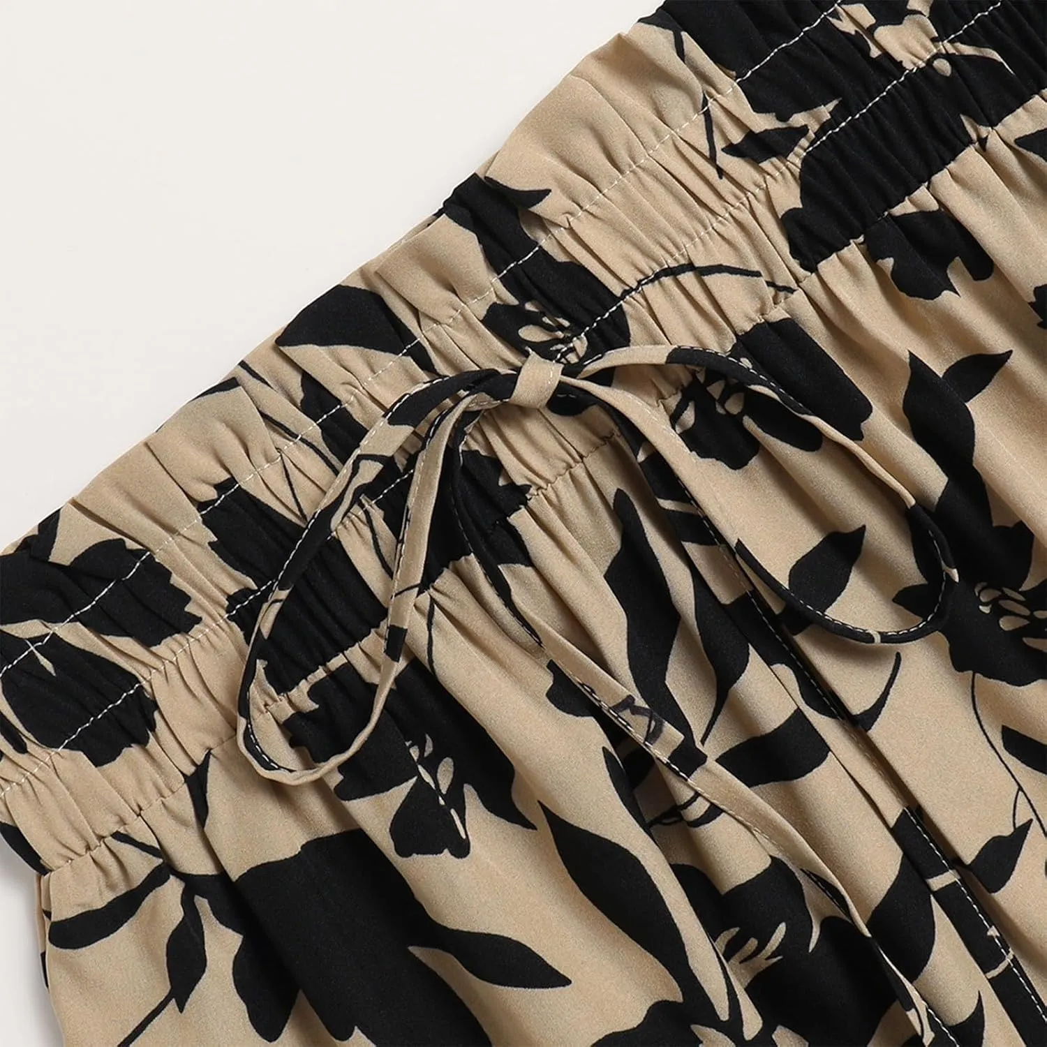 Floral Midi Skirts for Women Casual Flowy Drawstring Waist A Line Skirts Comfy Church Teacher Skirt with Belt